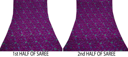 Indian Vintage Sari Purple 100% Pure Silk Printed Sarees 6yd Sewing Craft Fabric Dress Making Soft Wrap Floral Crafting Quilting Upcycle
