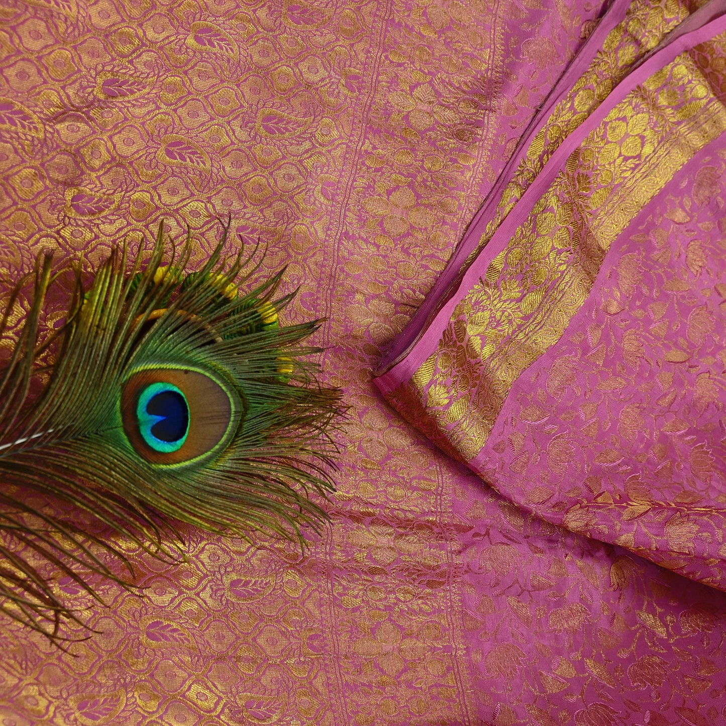 Indian Vintage Pink Heavy Saree Pure Silk saree Banarasi Brocade Sari Craft Fabric Golden Zari 6Yd Floral Design Dress making Crafting