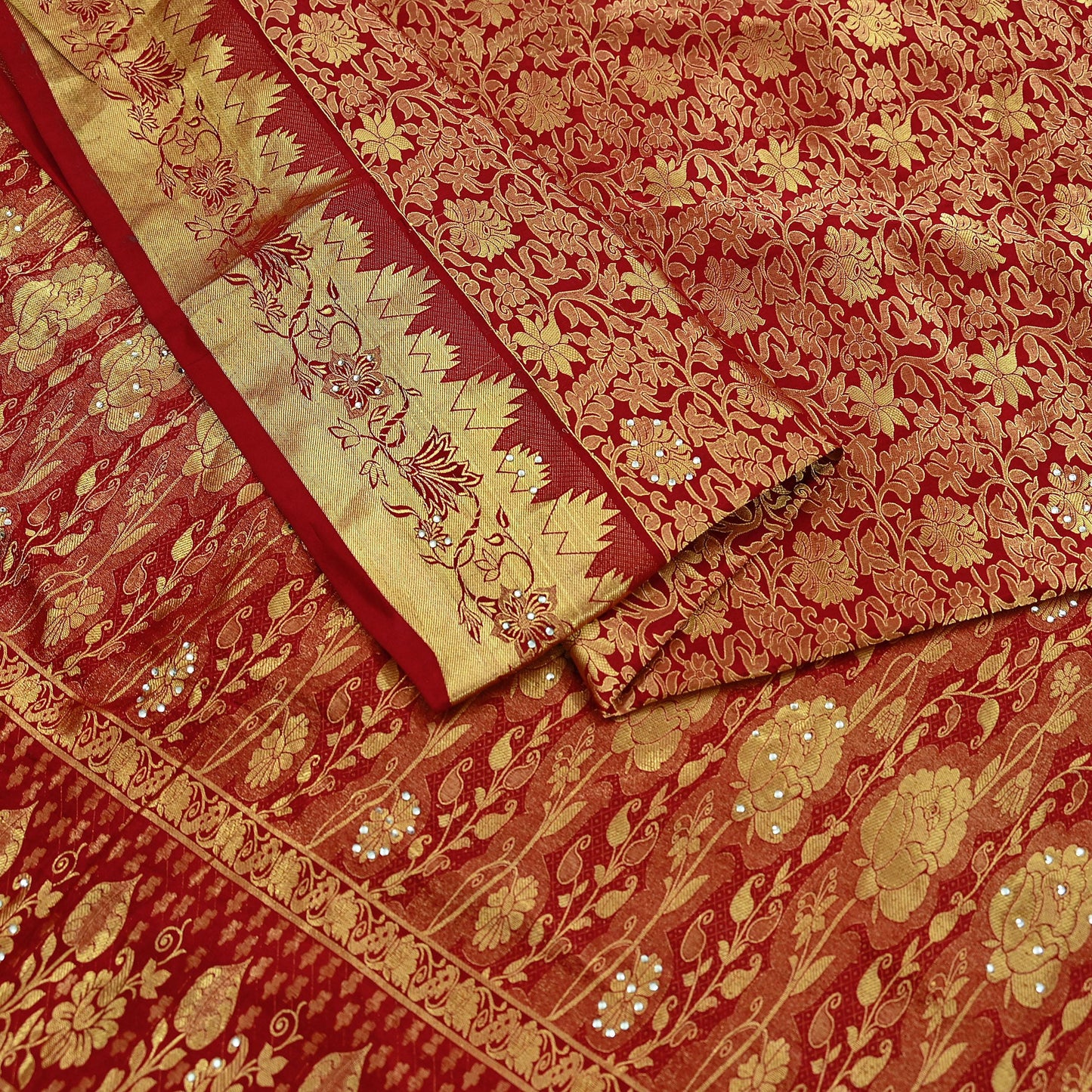Indian Vintage Heavy Red Saree 100% Pure Silk Hand Woven Kanjeevaram Sari 5yd Ethnic Zari Premium Wedding Saree Dress making