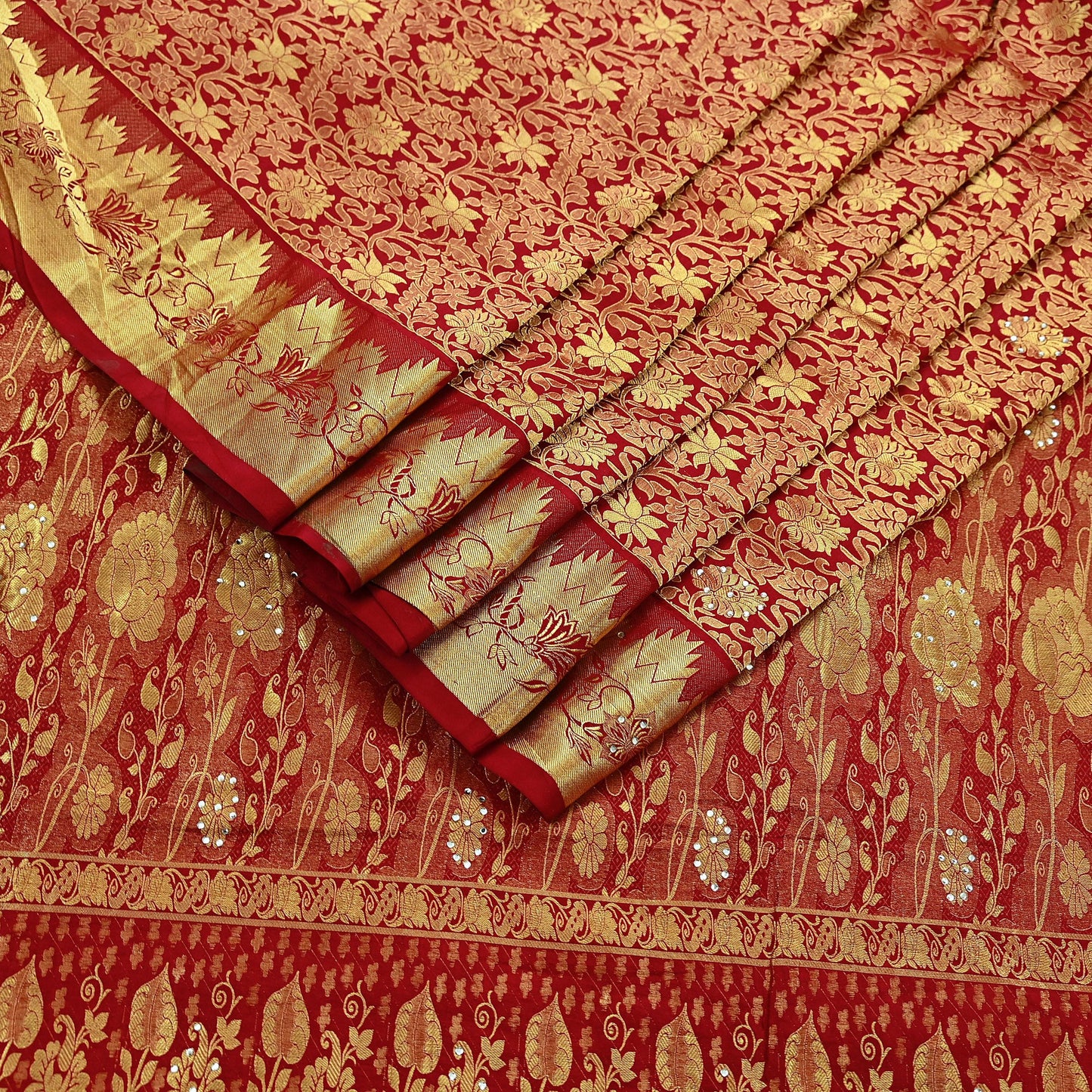 Indian Vintage Heavy Red Saree 100% Pure Silk Hand Woven Kanjeevaram Sari 5yd Ethnic Zari Premium Wedding Saree Dress making