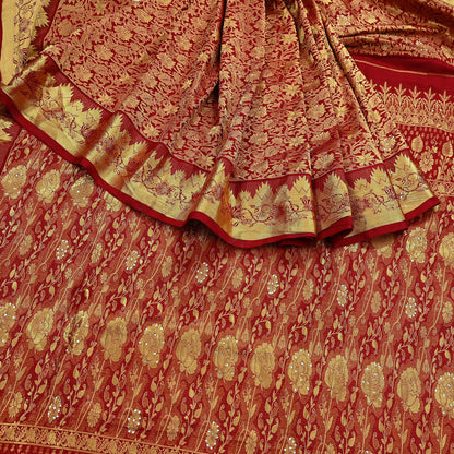 Indian Vintage Heavy Red Saree 100% Pure Silk Hand Woven Kanjeevaram Sari 5yd Ethnic Zari Premium Wedding Saree Dress making