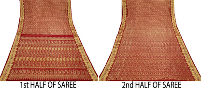 Indian Vintage Heavy Red Saree 100% Pure Silk Hand Woven Kanjeevaram Sari 5yd Ethnic Zari Premium Wedding Saree Dress making