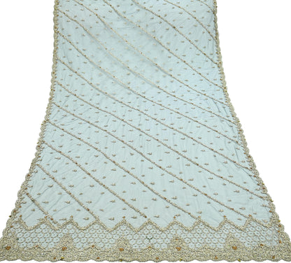 Indian Vintage Gray Dupatta Net Mesh Long Stole Hand Embroidered Scarves Golden Zardozi Zari Hijab Veil wrap Boho