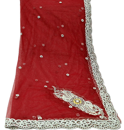 Indian Vintage Heavy Bridal Red Dupatta Net Mesh Long Stole Hand Embroidered Scarves Zardozi Dabka Zari Wedding dupatta veil hijab