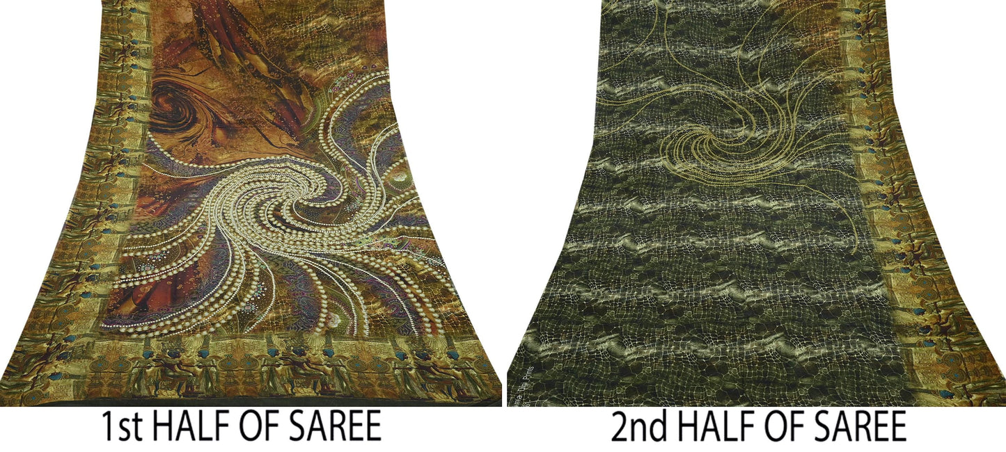 Indian Vintage Multi Saree Pure Georgette Silk Digital Printed Sari Sewing 5yd Craft Fabric Soft Floral Crafting Dress Making Quilting