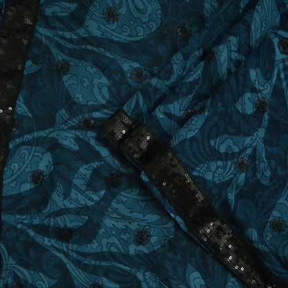 Indian Vintage Dupatta Green Long Stole Hand Beaded Printed Pure Georgette Silk Scarves Veil Wrap Soft Floral