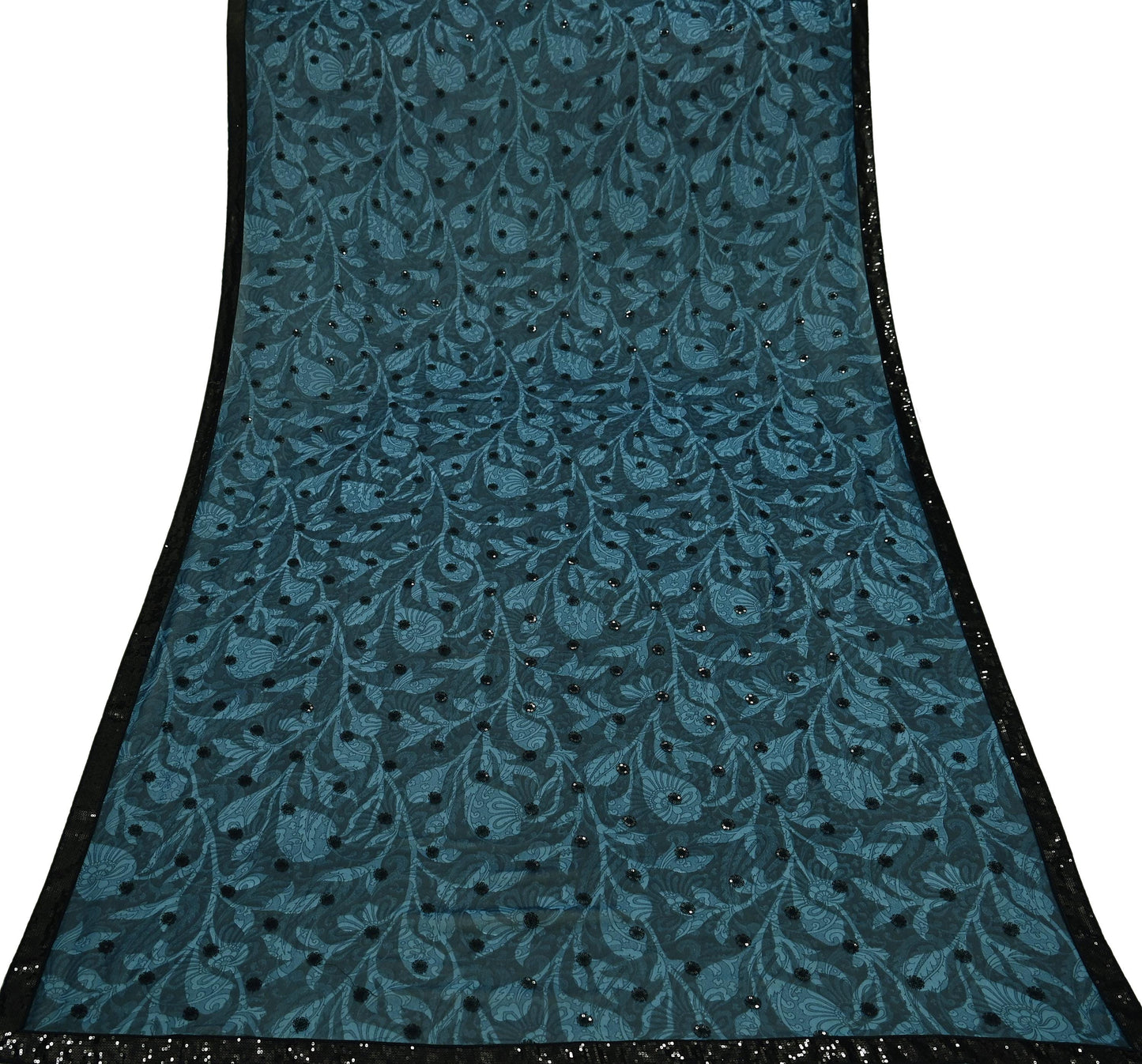 Indian Vintage Dupatta Green Long Stole Hand Beaded Printed Pure Georgette Silk Scarves Veil Wrap Soft Floral