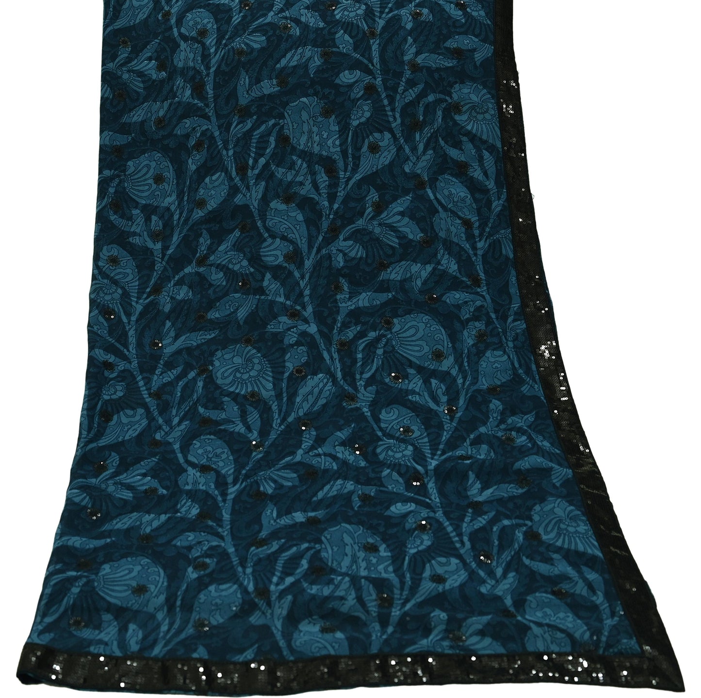 Indian Vintage Dupatta Green Long Stole Hand Beaded Printed Pure Georgette Silk Scarves Veil Wrap Soft Floral