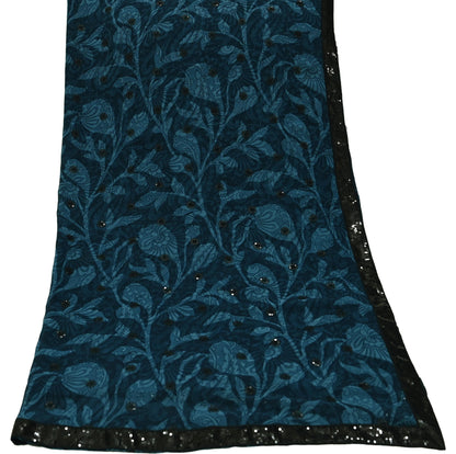 Indian Vintage Dupatta Green Long Stole Hand Beaded Printed Pure Georgette Silk Scarves Veil Wrap Soft Floral
