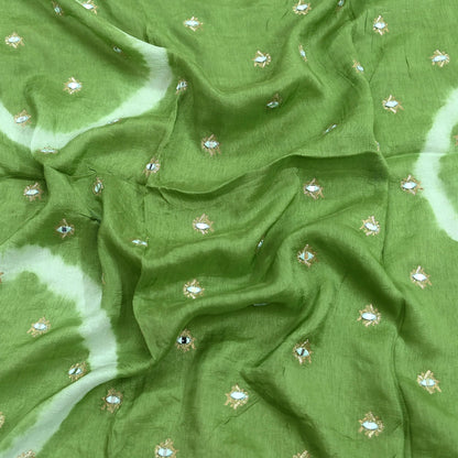 Indian Vintage Green Dupatta Long Stole Blend silk Woven Brocade Scarves Veil Scarf Wrap Hippie Boho Soft Floral Mirror