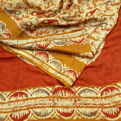 Indian Vintage Sarees Batik Printed 100% Pure Silk Sari Craft Fabric 6Yd Soft Sewing Sarong Wrap Boho Dress Making For Crafting Quilting