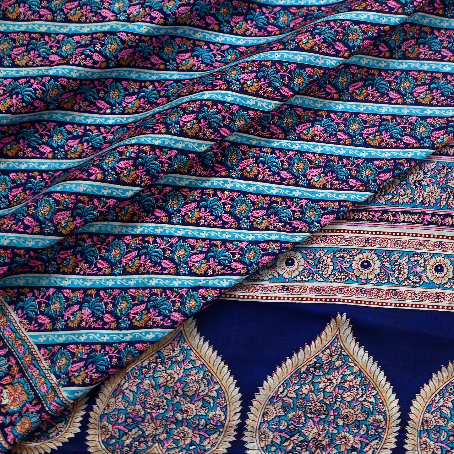 Indian Vintage Sari Blue Pure Silk Printed Sarees 5yd Sewing Craft Fabric Soft Dress Making Wrap Paisley Upcycle Quilting Crafting