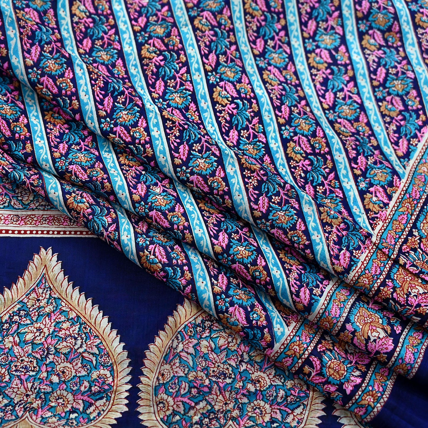 Indian Vintage Sari Blue Pure Silk Printed Sarees 5yd Sewing Craft Fabric Soft Dress Making Wrap Paisley Upcycle Quilting Crafting