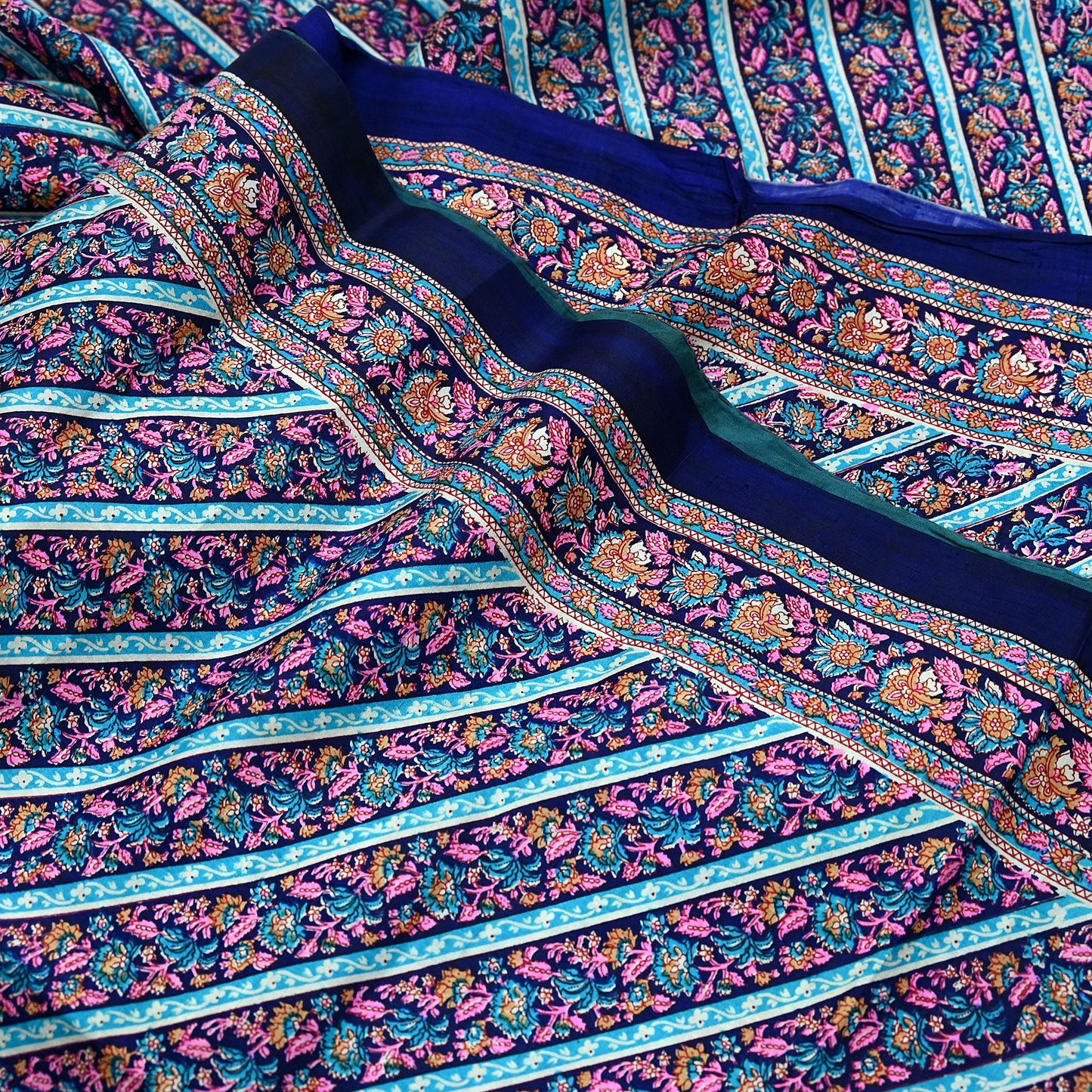 Indian Vintage Sari Blue Pure Silk Printed Sarees 5yd Sewing Craft Fabric Soft Dress Making Wrap Paisley Upcycle Quilting Crafting