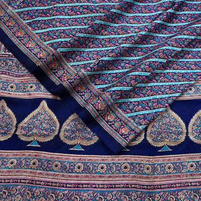 Indian Vintage Sari Blue Pure Silk Printed Sarees 5yd Sewing Craft Fabric Soft Dress Making Wrap Paisley Upcycle Quilting Crafting