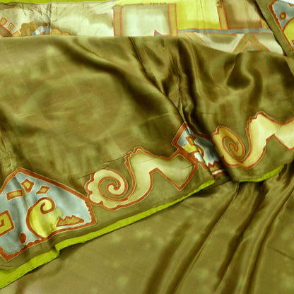 Indian Vintage Green Saree Pure Satin Silk Premium Printed Sari Craft Fabric 5yd Sewing Abstract Soft Dress Making For Crafting Quilting