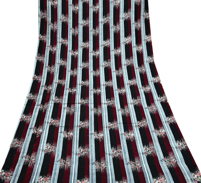 Indian Vintage Sari  Black & Maroon 100% Pure Silk Printed Saree 5yd Sewing Craft Fabric DressMaking Soft Quilting Crafting Upcycle Used
