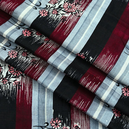 Indian Vintage Sari  Black & Maroon 100% Pure Silk Printed Saree 5yd Sewing Craft Fabric DressMaking Soft Quilting Crafting Upcycle Used