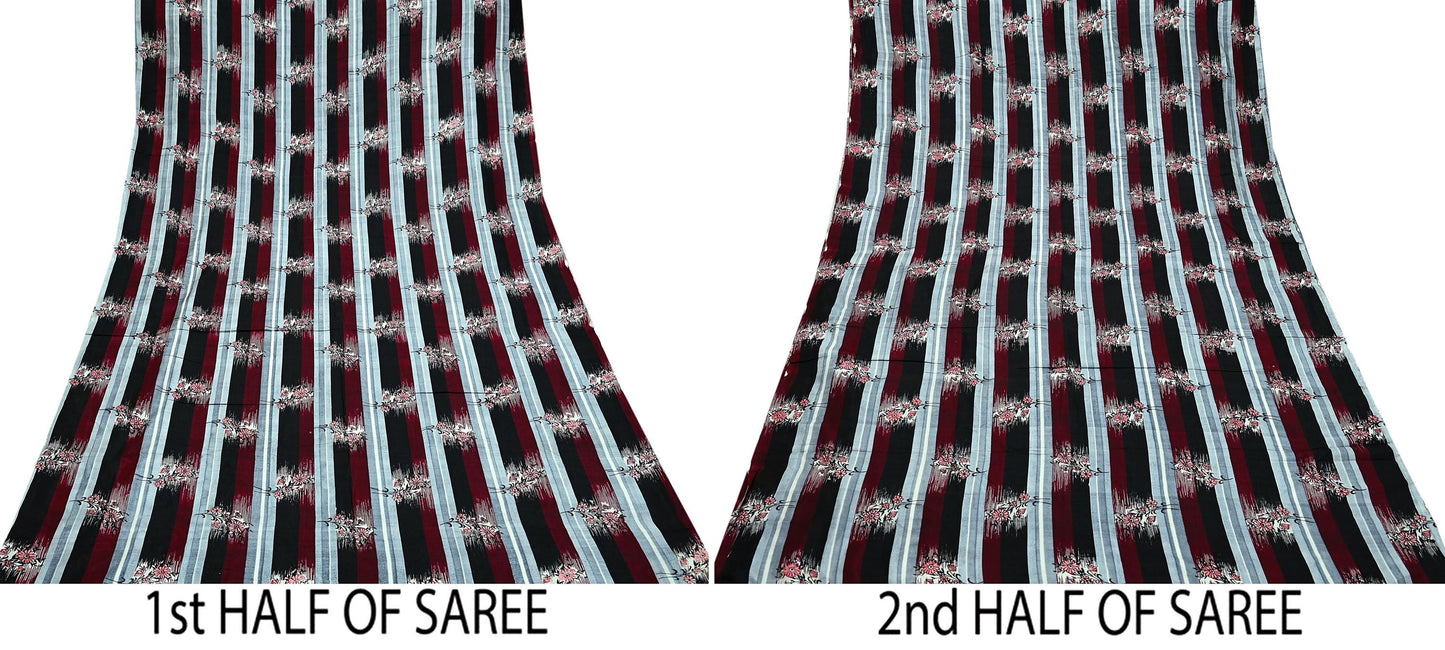 Indian Vintage Sari  Black & Maroon 100% Pure Silk Printed Saree 5yd Sewing Craft Fabric DressMaking Soft Quilting Crafting Upcycle Used