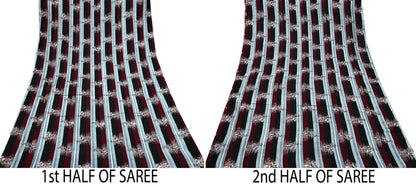 Indian Vintage Sari  Black & Maroon 100% Pure Silk Printed Saree 5yd Sewing Craft Fabric DressMaking Soft Quilting Crafting Upcycle Used