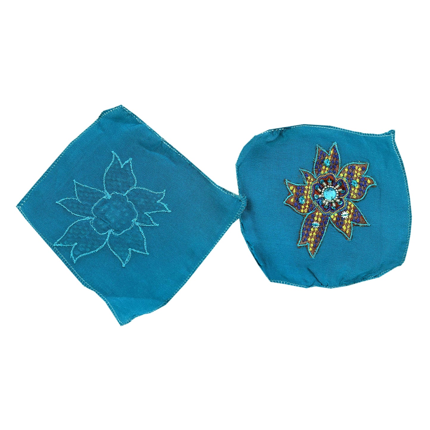 Indian Vintage 3 Pcs Rare Appliques Blue Pure Crepe silk Applique VERY OLD ANTIQUE Vintage Embroidered Snippets Remnants Craft Journals