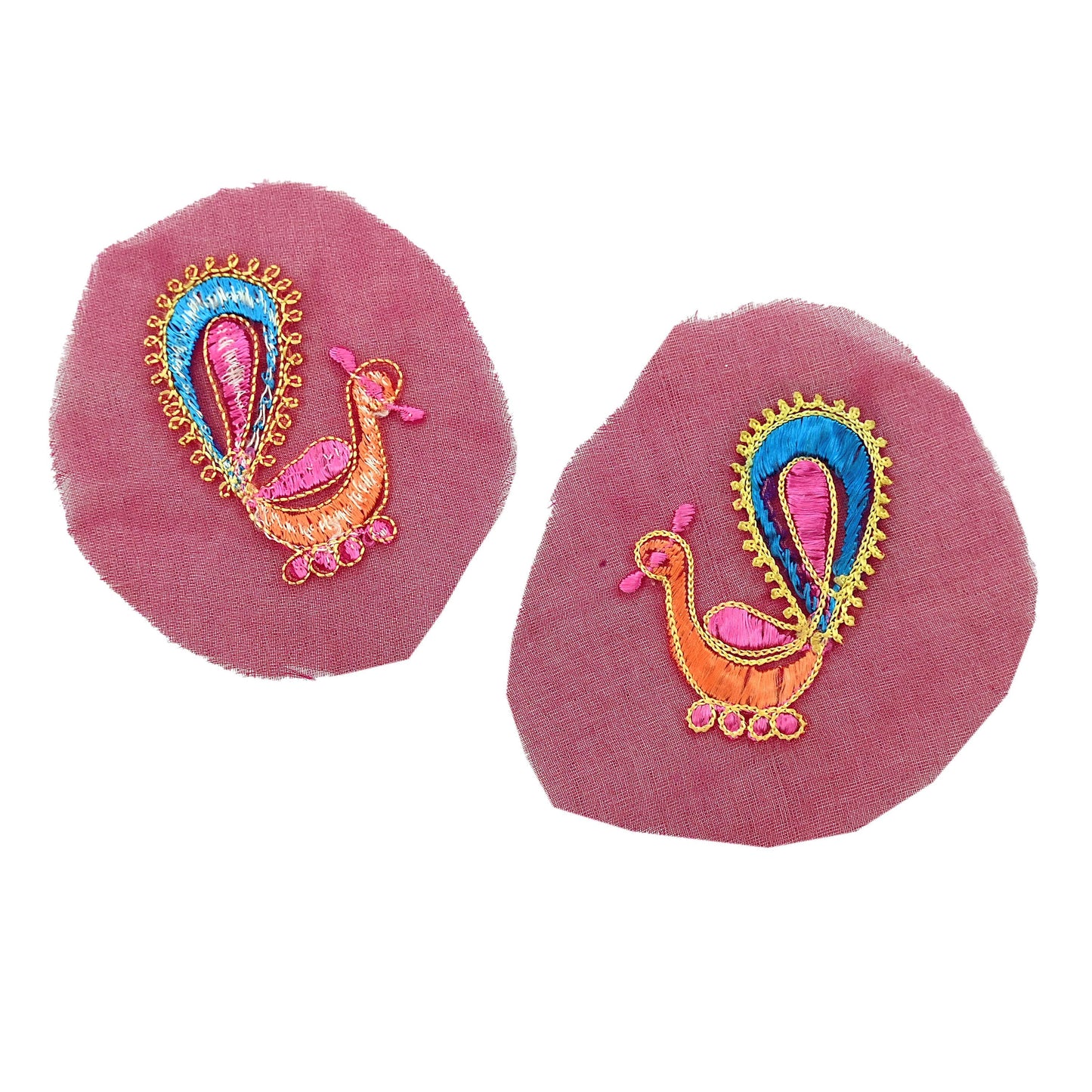 Indian Vintage 5 Pcs Rare Appliques Maroon Georgette Applique VERY OLD ANTIQUE Vintage Embroidered Snippets Remnants Craft Journals Peacock