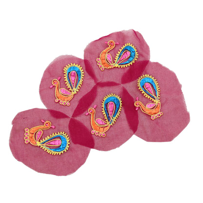 Indian Vintage 5 Pcs Rare Appliques Maroon Georgette Applique VERY OLD ANTIQUE Vintage Embroidered Snippets Remnants Craft Journals Peacock