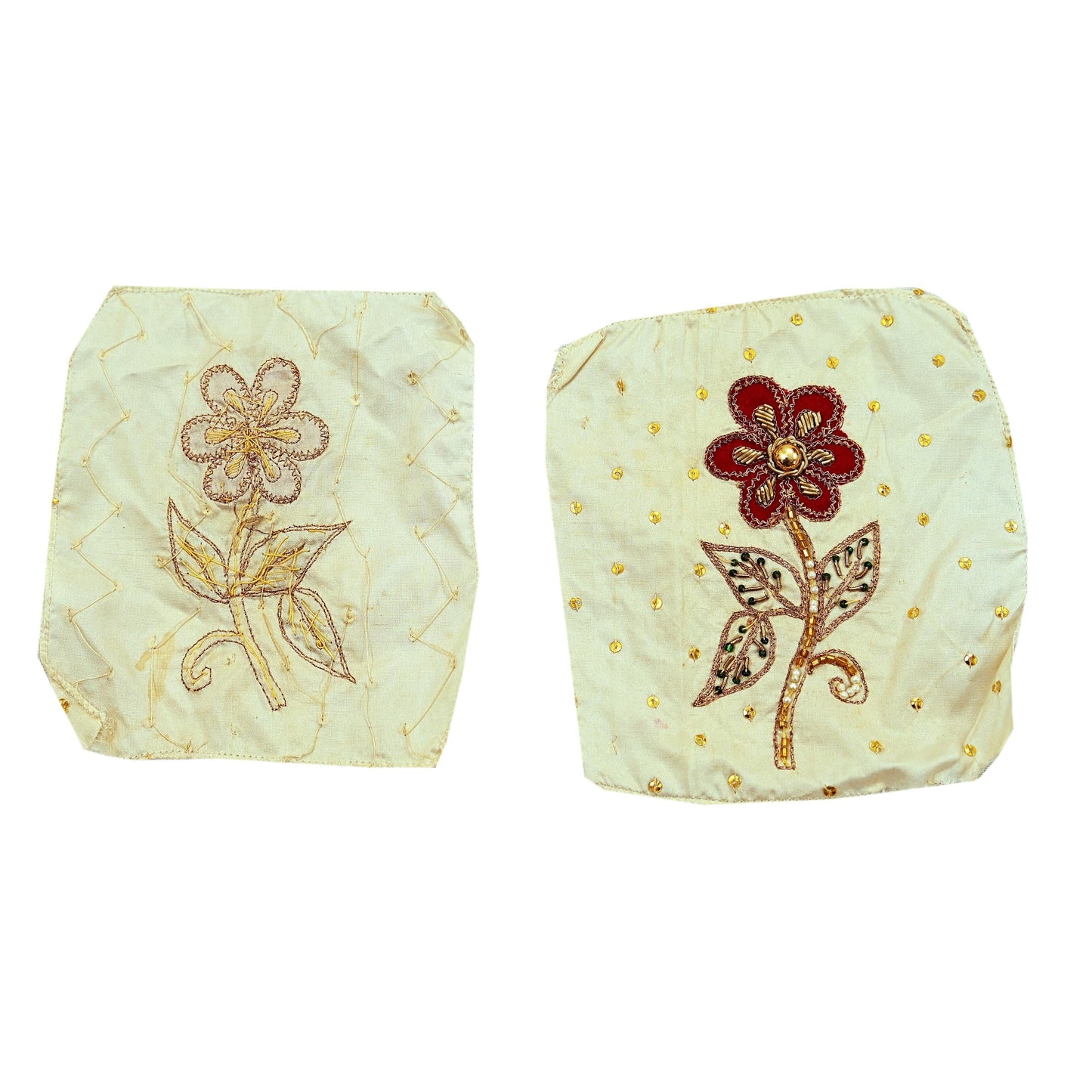 Vintage 3 Pcs Appliques Ivory Sari Pure Silk Applique VERY OLD ANTIQUE Vintage Hand Embroidered Snippets Remnants Craft Journals India Rare