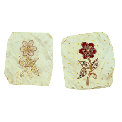 Vintage 3 Pcs Appliques Ivory Sari Pure Silk Applique VERY OLD ANTIQUE Vintage Hand Embroidered Snippets Remnants Craft Journals India Rare