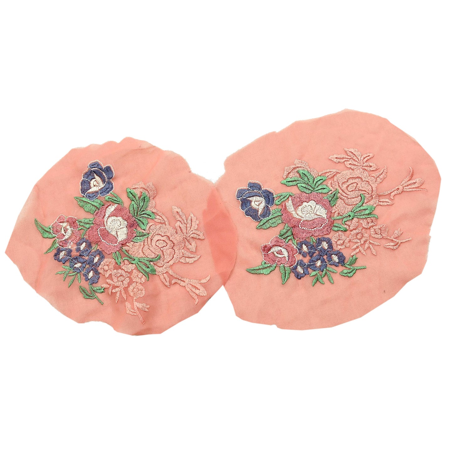 Indian Vintage 2 Pcs Rare Appliques Peach Georgette Applique VERY OLD ANTIQUE Vintage Embroidered Snippets Remnants Craft Journals Peacock