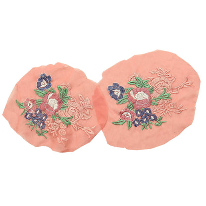 Indian Vintage 2 Pcs Rare Appliques Peach Georgette Applique VERY OLD ANTIQUE Vintage Embroidered Snippets Remnants Craft Journals Peacock