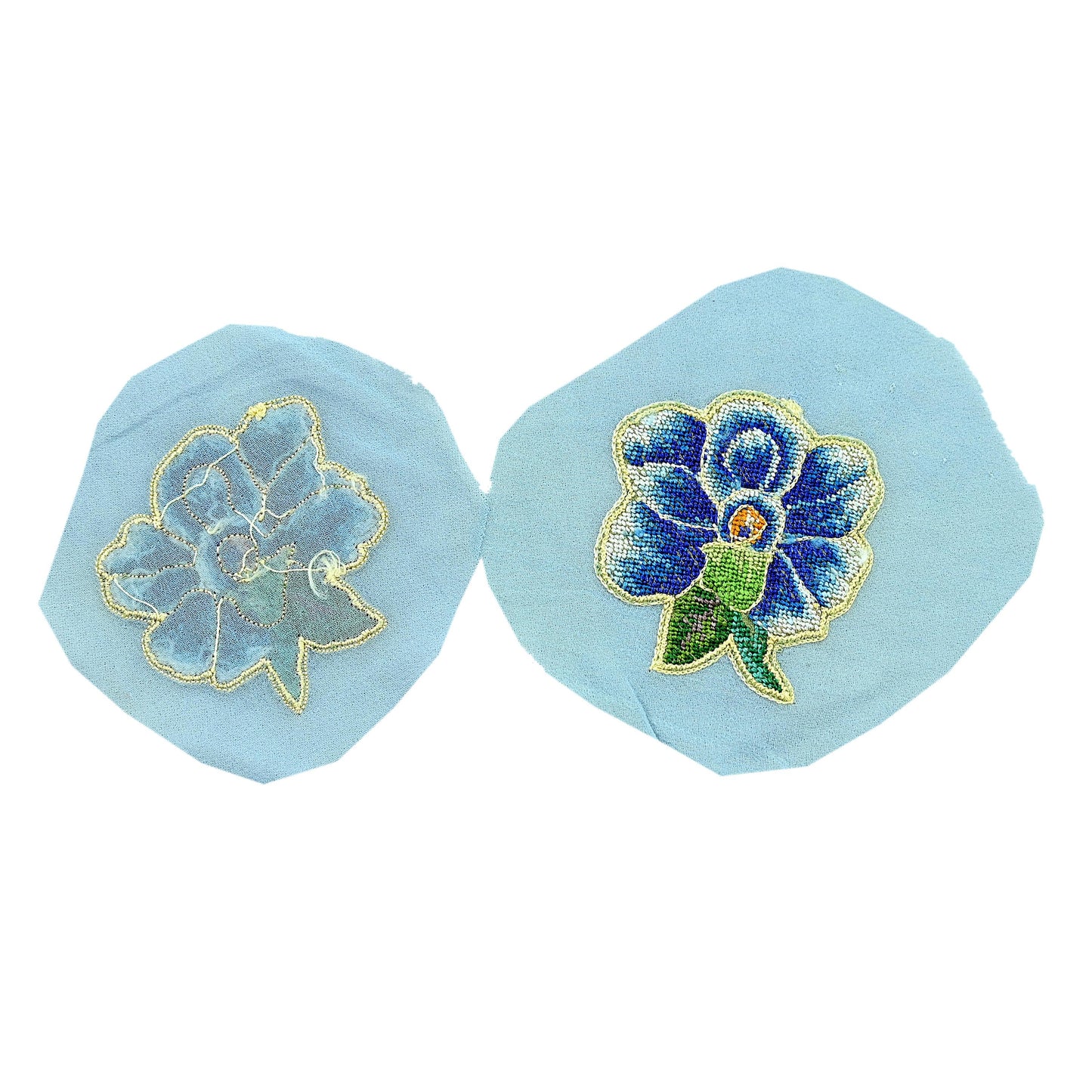 Indian Vintage 7 Pcs Rare Appliques Blue Georgette Applique VERY OLD ANTIQUE Vintage Embroidered Snippets Remnants Craft Journals