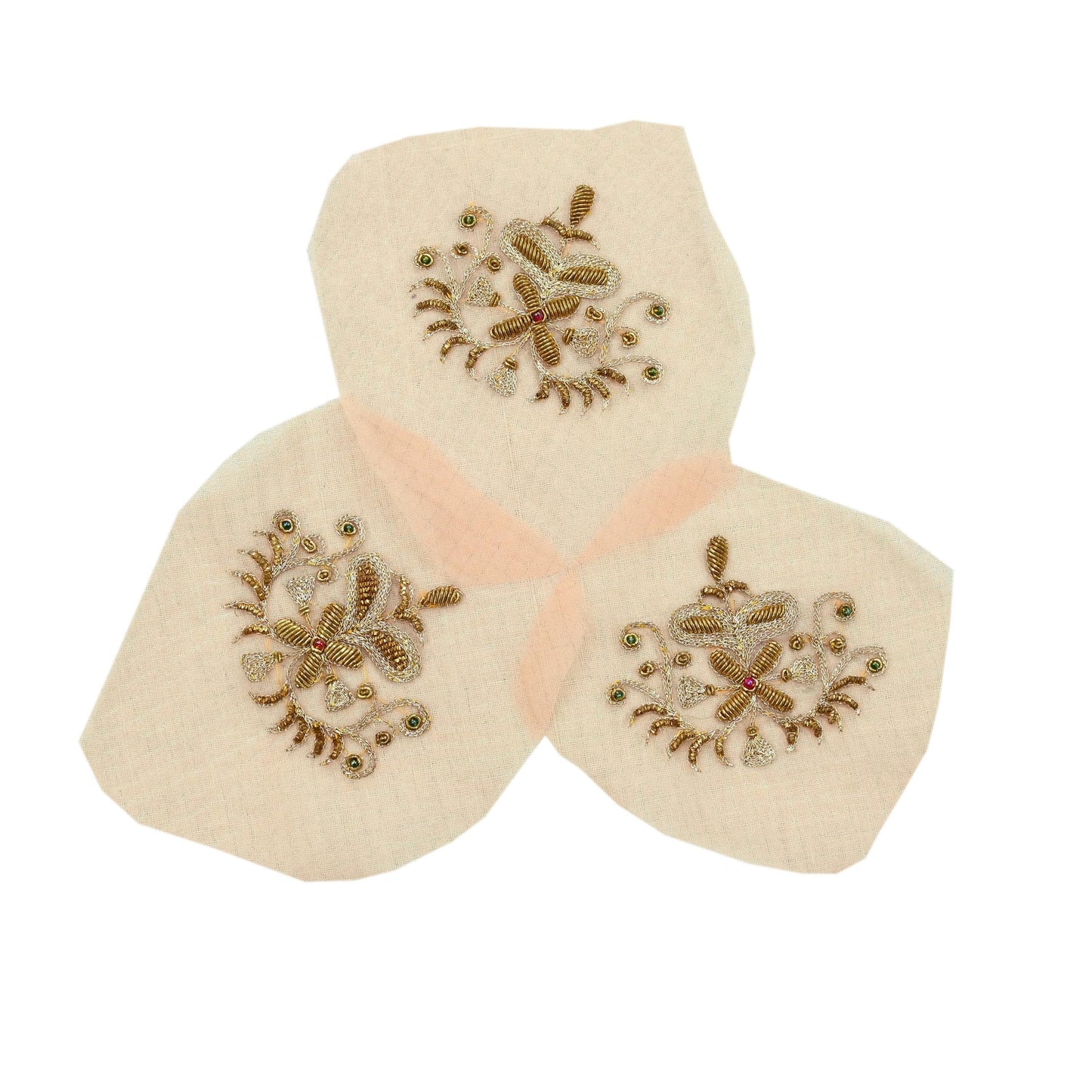 Indian Vintage 3 Pcs Rare Appliques Peach Georgette Applique VERY OLD ANTIQUE Vintage Embroidered Snippets Remnants Craft Journals