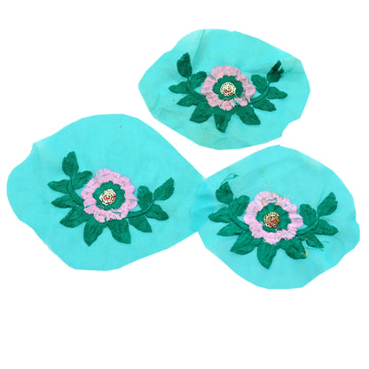Indian Vintage 3 Pcs Rare Appliques Green Georgette Applique VERY OLD ANTIQUE Vintage Embroidered Snippets Remnants Craft Journals Peacock