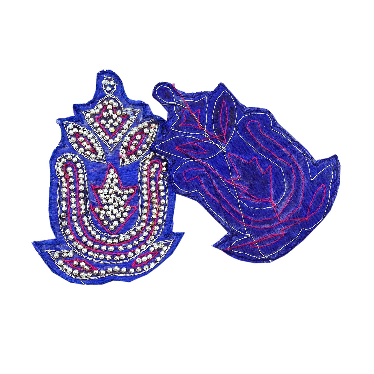 Indian Vintage 4 Pcs Rare Appliques Blue Applique VERY OLD ANTIQUE Vintage Embroidered Snippets Remnants Craft Journals