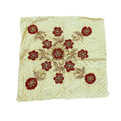 Vintage 1 Pcs Appliques Ivory Sari Pure Silk Applique VERY OLD ANTIQUE Vintage Hand Embroidered Snippets Remnants Craft Journals India Rare