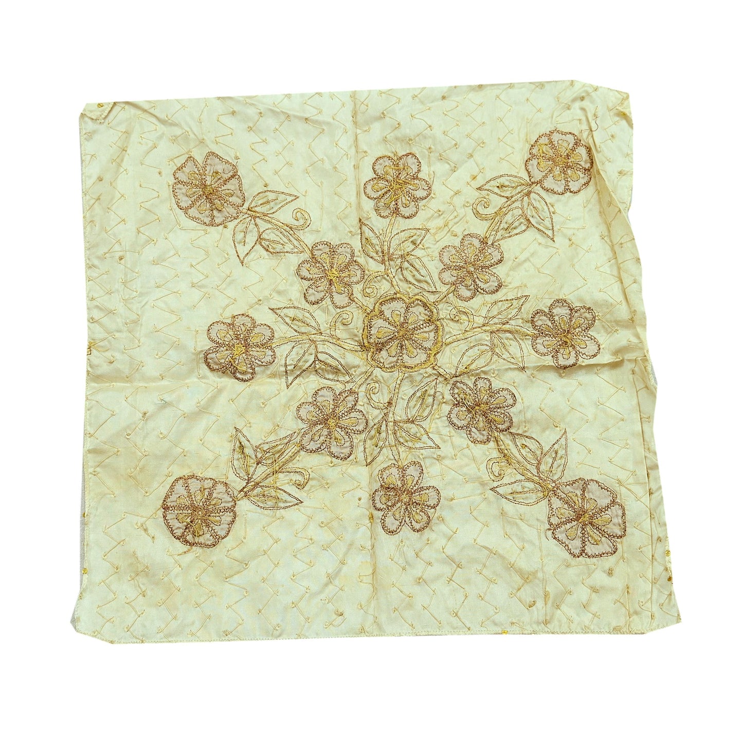Vintage 1 Pcs Appliques Ivory Sari Pure Silk Applique VERY OLD ANTIQUE Vintage Hand Embroidered Snippets Remnants Craft Journals India Rare