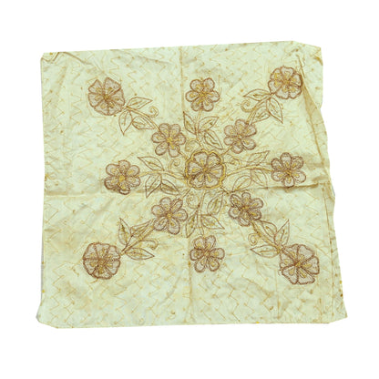 Vintage 1 Pcs Appliques Ivory Sari Pure Silk Applique VERY OLD ANTIQUE Vintage Hand Embroidered Snippets Remnants Craft Journals India Rare