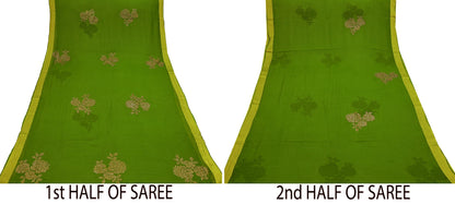Indian Vintage Sari Green Blend Chiffon Woven Sarees Sari 5Yd Craft Fabric Dress Making Sewing Crafting Zari Border