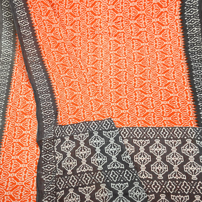 Indian Vintage Sari Brown & Orange Printed Pure Cotton Sarees Craft Soft Fabric 5Yd Sewing Sarong Wrap Boho Floral Upcycle Dress making