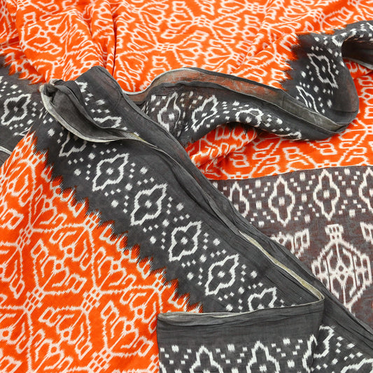 Indian Vintage Sari Brown & Orange Printed Pure Cotton Sarees Craft Soft Fabric 5Yd Sewing Sarong Wrap Boho Floral Upcycle Dress making