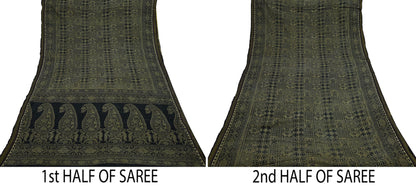 Indian Vintage Sari Beige & Black Printed Pure Cotton Sarees Fabric Floral 5Yd Sarong Wrap Boho Fabric Kimono Soft Dress making Crafting