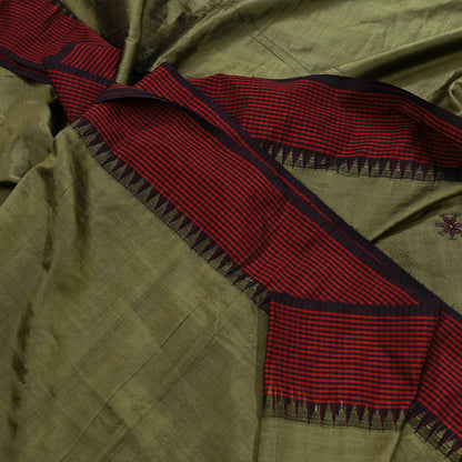 Indian Vintage Sari Green Mysore Silk Woven Sarees Craft Fabric 5Yd Ethnic South silk Dress Making Crafting Upcycle Quilting Zari Border