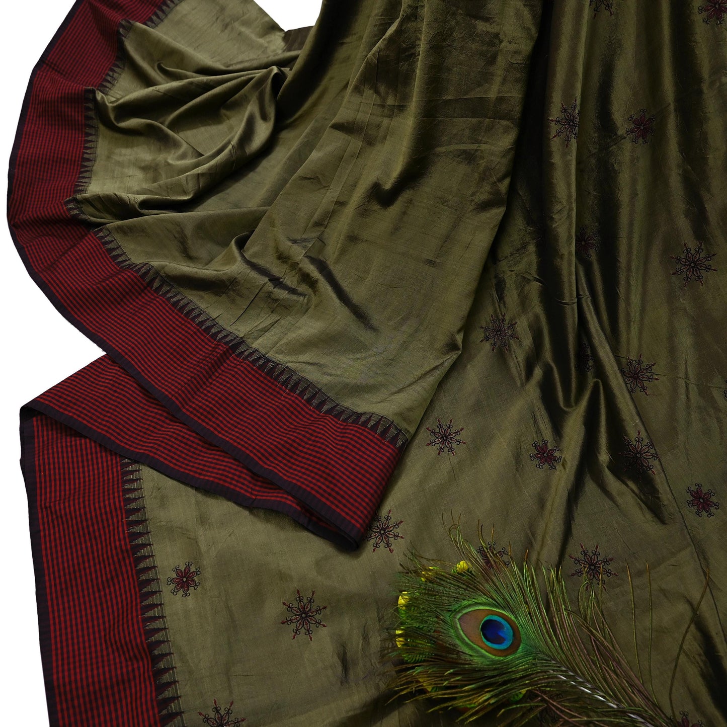 Indian Vintage Sari Green Mysore Silk Woven Sarees Craft Fabric 5Yd Ethnic South silk Dress Making Crafting Upcycle Quilting Zari Border
