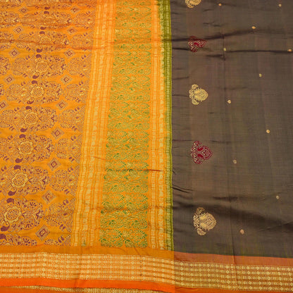 Indian Vintage Sari Saffron & Brown 100% Pure Silk Hand Woven Sarees Craft Fabric 5Yd Ethnic Sewing Dress making Crafting Quilting Upcycle