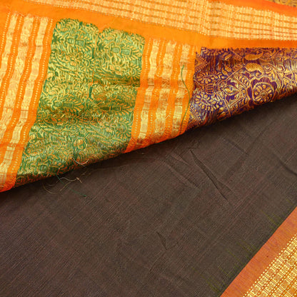Indian Vintage Sari Saffron & Brown 100% Pure Silk Hand Woven Sarees Craft Fabric 5Yd Ethnic Sewing Dress making Crafting Quilting Upcycle