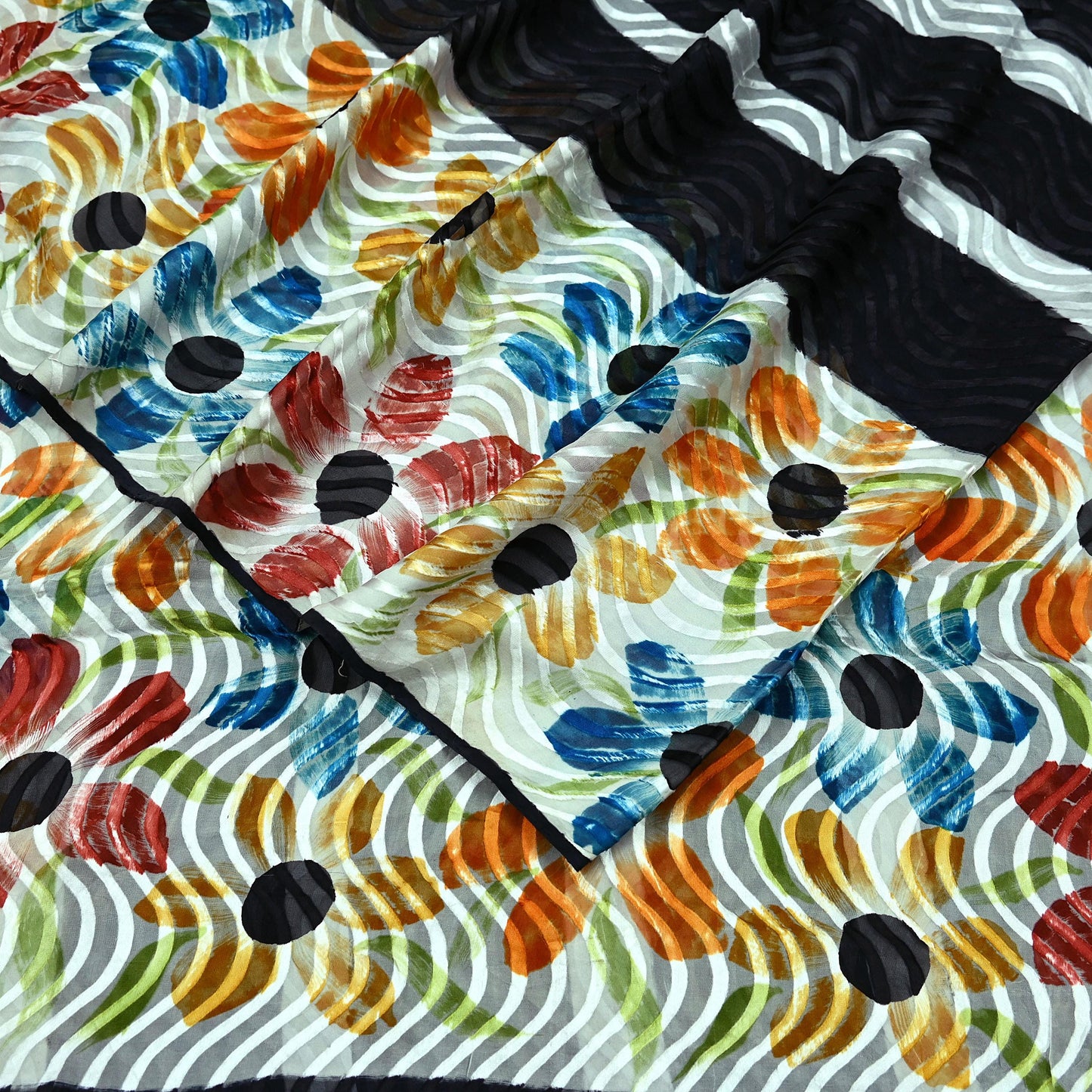Indian Vintage Sari Black & White 100% Pure Chiffon Silk Woven Brasso Printed Sarees Sewing 5yd Craft Soft Dress Designing for Crafting