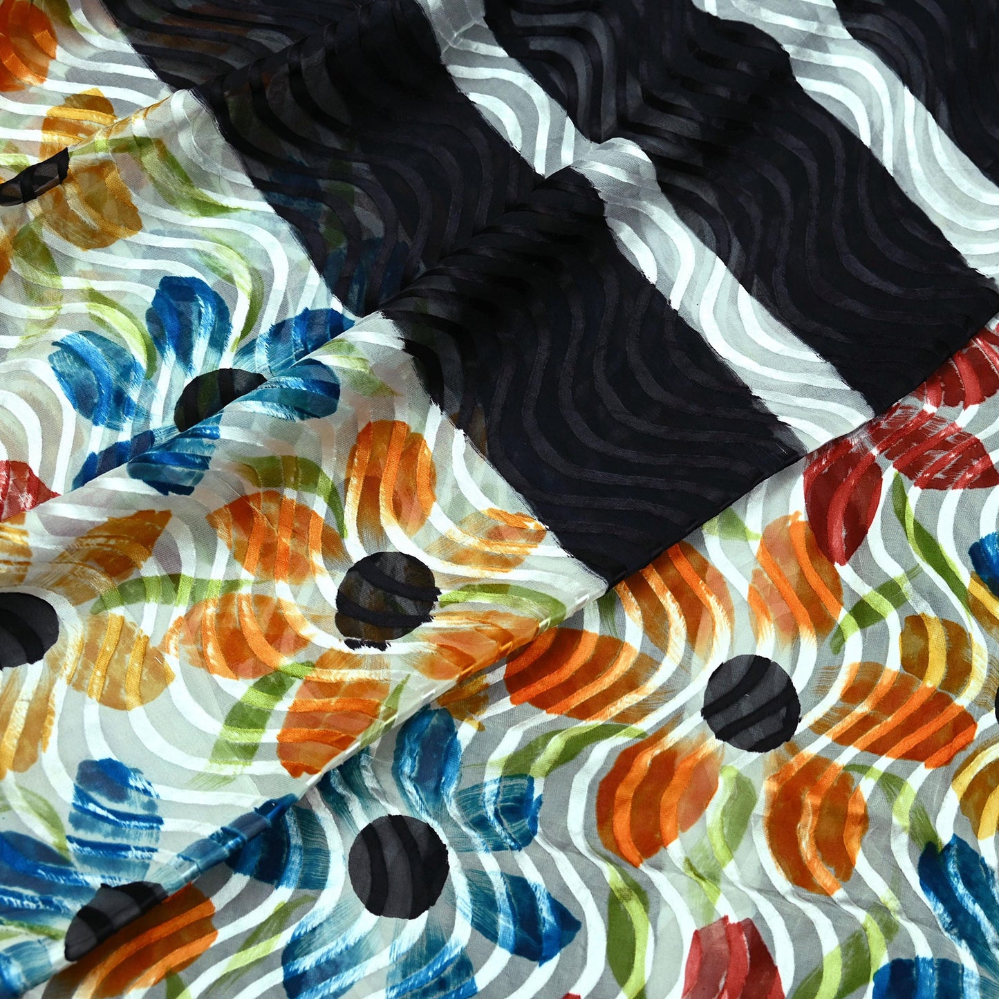 Indian Vintage Sari Black & White 100% Pure Chiffon Silk Woven Brasso Printed Sarees Sewing 5yd Craft Soft Dress Designing for Crafting