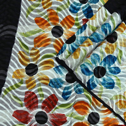 Indian Vintage Sari Black & White 100% Pure Chiffon Silk Woven Brasso Printed Sarees Sewing 5yd Craft Soft Dress Designing for Crafting