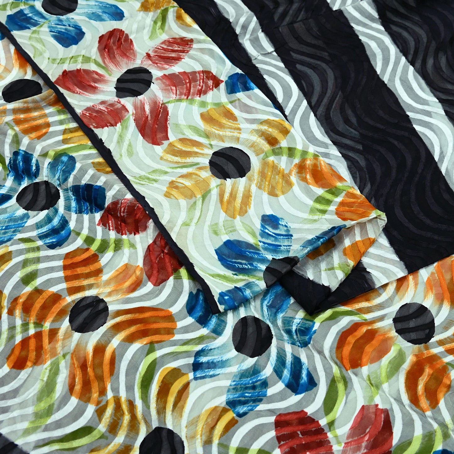 Indian Vintage Sari Black & White 100% Pure Chiffon Silk Woven Brasso Printed Sarees Sewing 5yd Craft Soft Dress Designing for Crafting